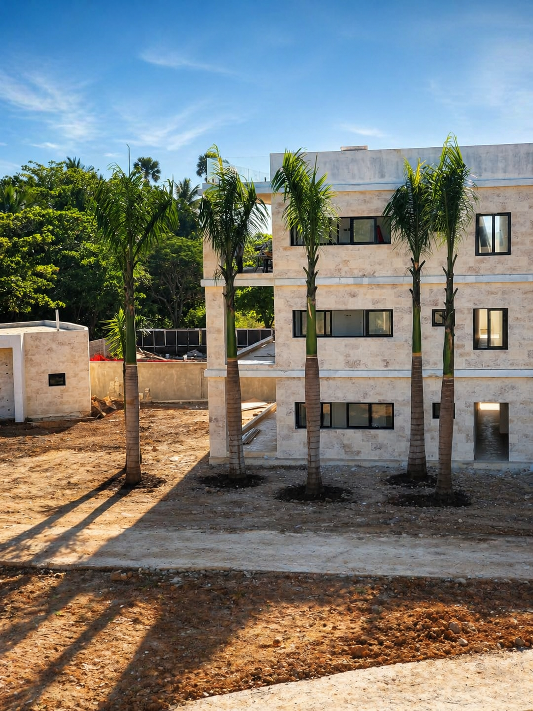 Palm trees installed in front of a modern villa project