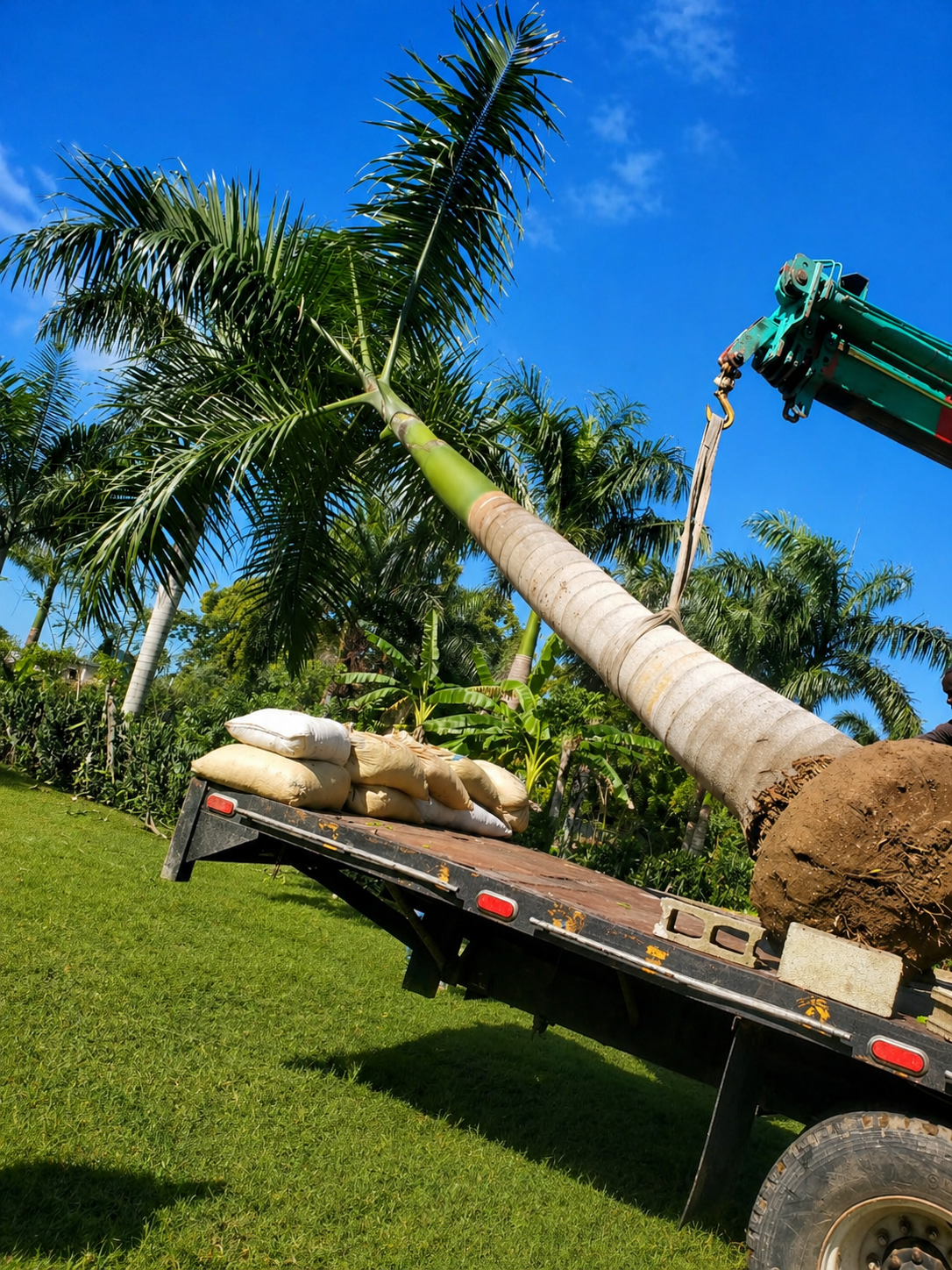 Large palm tree transport and installation service